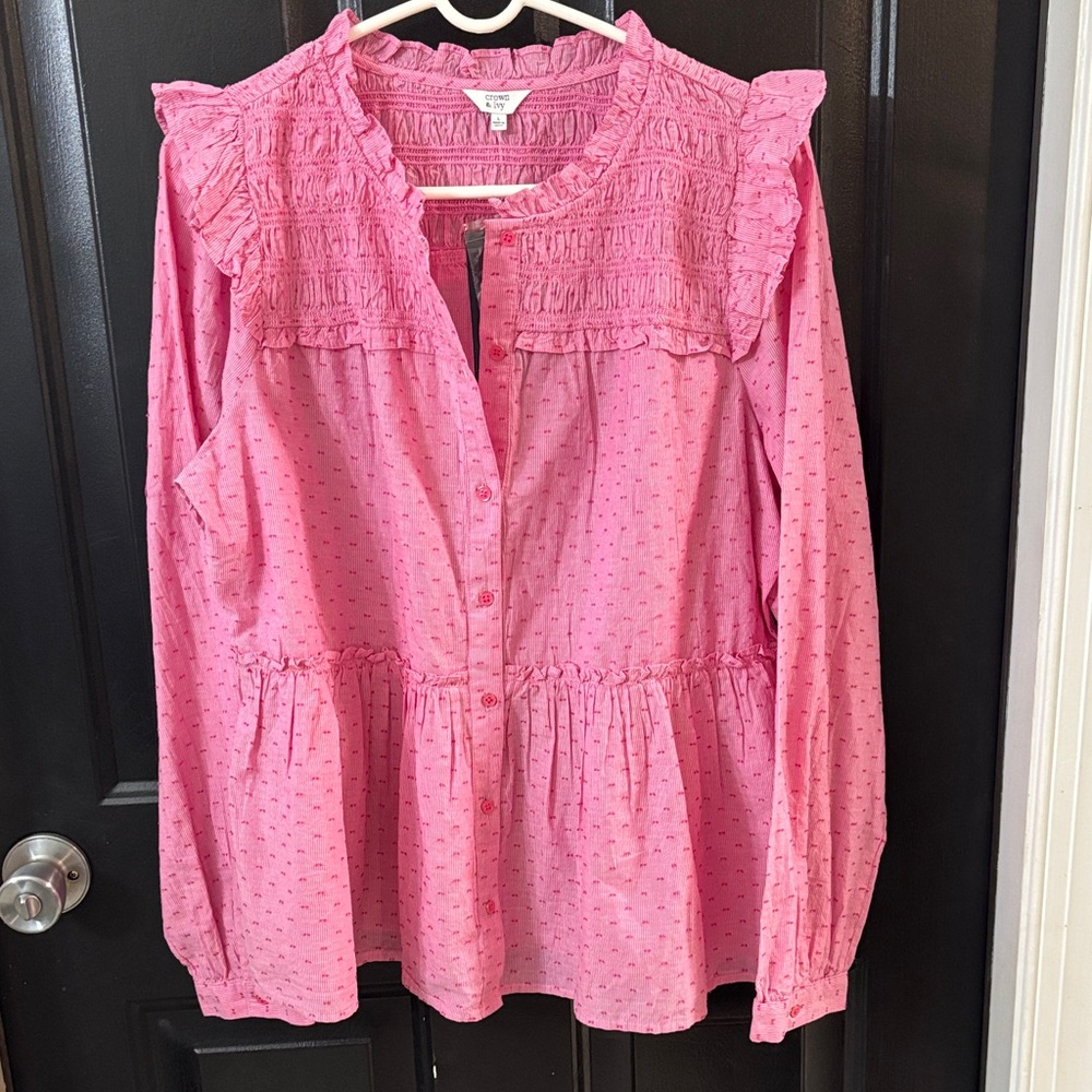 Universal Thread Pink Textured Button-Down Blouse - image 1